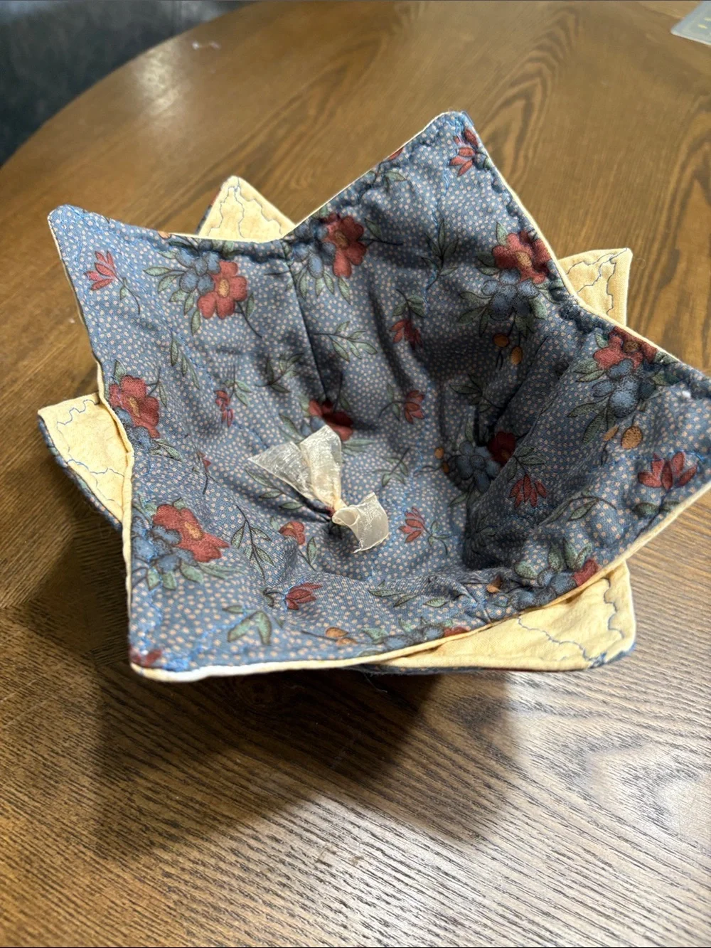 Handmade Fabric Bowl - Blue Floral with Cream Accents